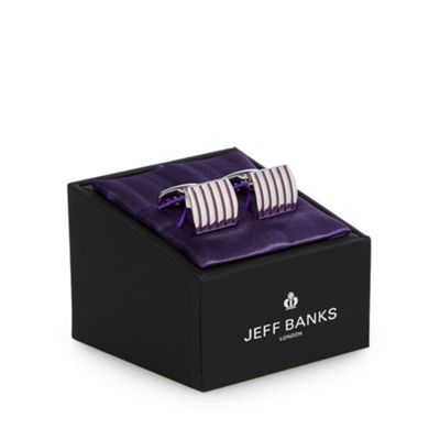 Jeff Banks Silver striped cufflinks in a gift box